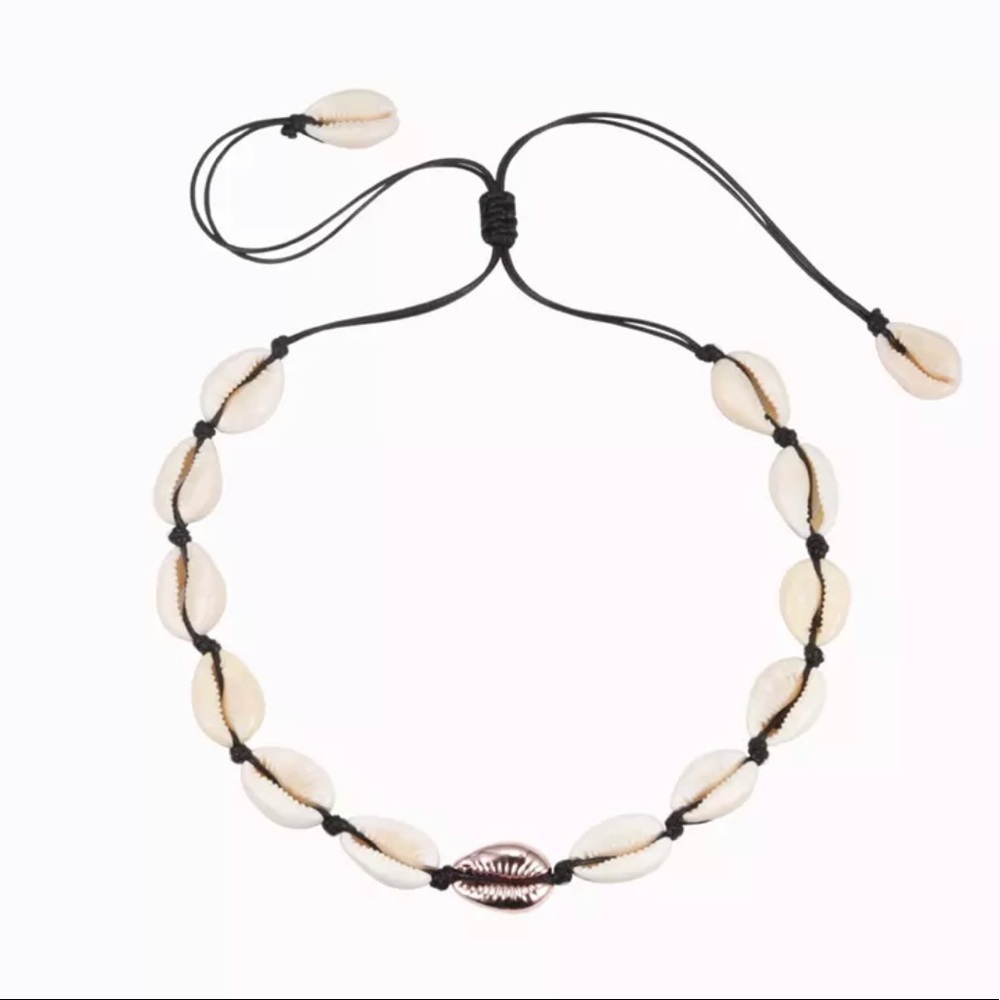 Rose Gold Natural Seashells Black Necklace
